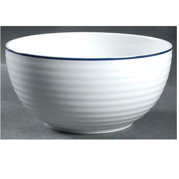 Crate & Barrel Roulette Spal Portugal White Blue Band Large Serving Bowl 8.75" - Picture 7 of 7